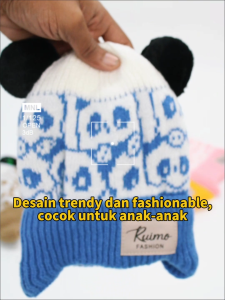 Topi A-80 Rajut Panda Lucu untuk Bayi & Anak - Warna Hitam Putih