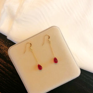 Cute Pomegranate Red Teardrop Sterling Silver Embedded Earrings