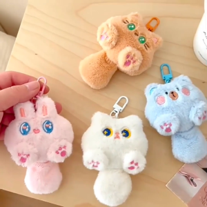 Gantungan Tas Kunci Badut Bulu Bag keychain Bola Bulu Couple Gantungan Kunci Mewah Mulut Sosis Lucu BRG