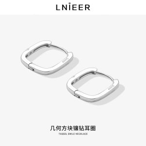 999 Pure Silver Geometric Square Earrings Women Simple Ear Cuff Studs Ear Jewelry Hole Fashion Trend New 2025 Fresh out