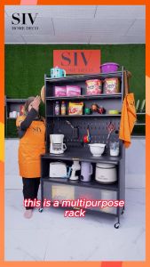 SIV Kitchen Cabinet Rack Shelves Microwave Oven Rak Kitchen Storage Racks Shelf with Doors & Wheel
