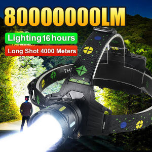 White+Warm Light 80000000LM Powerful LED Headlamp USB Rechargeable Head Light Waterproof Outdoor Camping Fishing Headlight