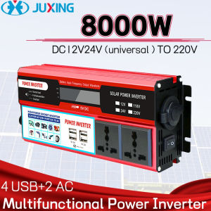 JUXING 8000W Car Power Inverter Portable  Voltage Converter DC 12V/24V to AC 220V With 4 USB 2 Universal Output Sockets Modified Sine Wave Power Charger use for vehicle Home Outdoor 