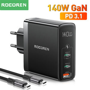 Rocoren 140W GaN USB C Sạc PPS PD 3.1 Quick Charge 4.0 QC 3.0 Type C Sạc Nhanh Cho Macbook Pro iPhone 14 Xiaomi Samsung