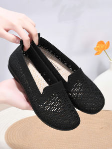 Womens Shoes Summer Old Beijing Not Flats Non Slip Breathable Lightweight Casual Easiest for Match Flying Woven Surface Mom Shoes