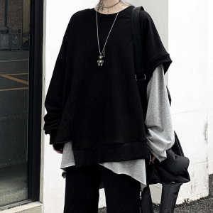 Áo Thun Dài Tay Dáng Rộng Mùa Xuân Thu Cho Nam Áo Thun Dài Tay Không Đều Hai Mảnh Thời Trang Thường Ngày Thoải Mái Thoáng Khí