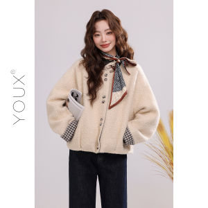 YOUXIANG | Áo Khoác Len Lông Cừu Phong Cách Vintage Đơn Giản Ấm Áp
