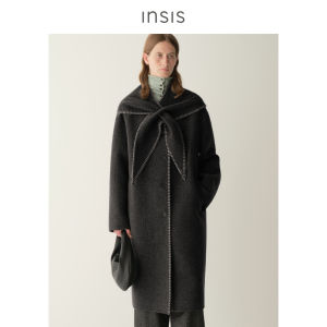 INSIS FEMME | Textured Wool Detachable Ears Scarf Lapel Long Coat