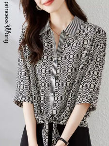 WANGGONGZHU | Princess Style Summer New Loose Womens Shirt Floral Print Turn-down Collar Short Sleeve Fashionable Korean Style Top