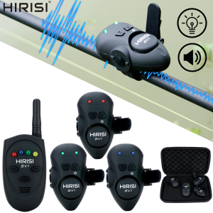 Hirisi SV1 Carp Fishing Bait Alarm Set with 4 Color LED Indicators Waterproof Adjustable Sensitivity with Portable Storage Case