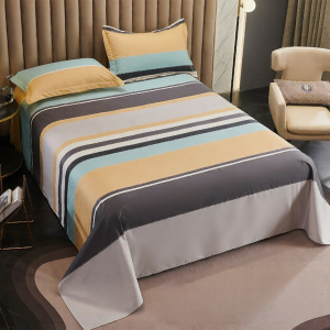 Striped 100% Cotton Bed Sheet for 1.5m 1.8m Beds