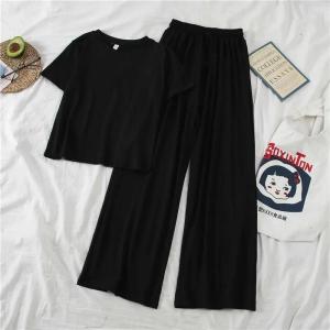 Spring Summer New Style Korean Version Slimming Casual Sports Wear Womens Top Wide Leg Pants Student Two Piece Set Trendy