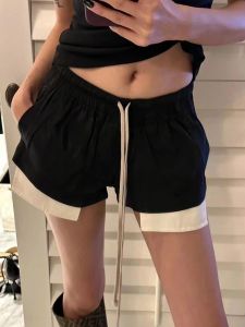 Elegant Black Short Pants Womens Loose Elastic Waist Wide Leg Commuter Sports Shorts Casual Cotton Blend Summer Fashion