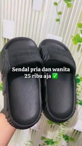 Sandal Selop Pria/Wanita Fedor Kekinian Anti Slip dan Anti Air 35/36 - Sendal Shoes Hitam