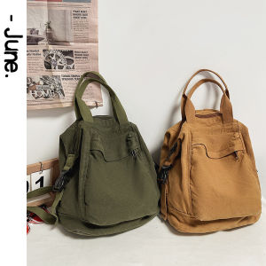 Casual Canvas Shoulder Bag Womens Lazy Style Handbag No Print Pure Color Backpack Student Small Backpack Korean Washed
