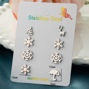 4Pairs/Lot Fashion Cute Snowflake Stud Earrings Women Christmas Jewelry Small Umbrella Xmas Tree Deer Earings Girls Gift