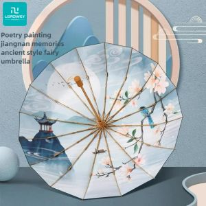 LORDWEY 16 Ribs Umbrella Digital Painting Black Coating Anti UV Sun Folding Umbrellas Rain Women Parasol Windproof  Umbrellas