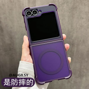Thickened Frosted Magnetic Absorption Airbag Anti-fall Foldable Screen ZFlip6 Phone Case Suitable for Samsung Z Flip5 Full Edge Protection W23F Anti-Fingerprint ZF4 Male And Female Titanium Grey Purple