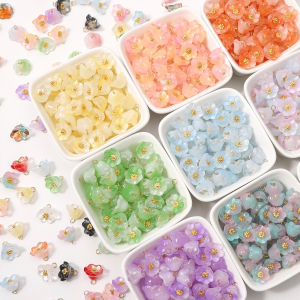 10Pcs Bell Orchid Glass Charms Floral Decor Beads for Hand Sewing Clothing Fabric Bag Embellishments DIY Craft Accessories