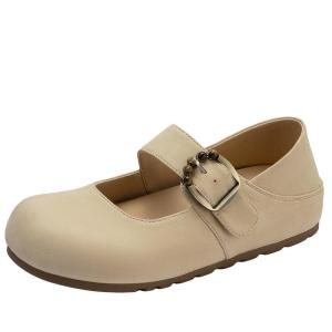 Josiny | Retro Buckled Round Toe Flat Mary Jane Shoes with Hidden Heel