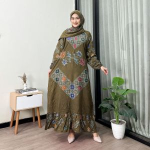 New CollectionGamis Wanita Muslim/Gamis Batik CAP Bapindo /Gamis Ruffle Klok Free Hijab