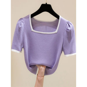 WANGGONGZHU | Princess Style Ice Silk Short Sleeve T-Shirt Womens Summer New Fashion French Thin Bubble Sleeve Knitted Elegant Top