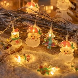 1pc Christmas Atmosphere Light String with Snowman & Tree & Santa Claus 10/20/30/40LED Fairy Lamp For Home Indoor Xmas Decor