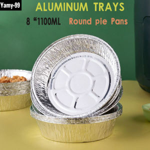 5pcs Aluminum Tray Pan Loaf Pan  Foil Lunch Box Food Container Round SIZE 8‘’1100ML