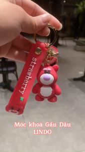 Móc Khóa Gấu Dâu LINDO quà tặng đáng yêu Móc Khóa Dễ Thương Xinh Xắn Treo Balo Cặp