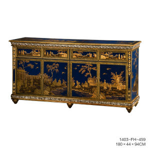 Julies Royal Blue Luxury Solid Wood Chest of Drawers Golden Hand Painted Curio Cabinet Hallway Display Cabinet Villa Lobby
