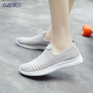 Womens Summer Flat Sports Shoes Slip-On Mesh Breathable Casual Sneakers round Toe Deep Mouth Plastic Bottom Fashionable