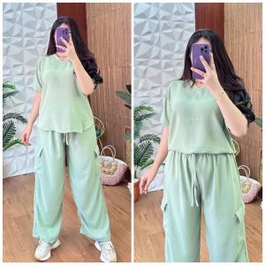 Setelan Wanita Terbaru 2023 Cargo Crinkle Airflow Premium Kekinian Viral