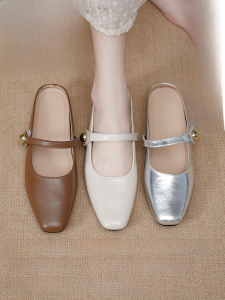 Silver Color Womens Flat Sandals High Top Half Slippers Slip-On Shoes Increased Height Concealed Insole Summer Outdoor Wear