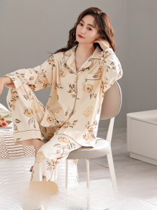 MiiOW | Bộ đồ ngủ cotton nguyên chất MiiOW dành cho nữ Bộ đồ ngủ dài tay quần dài thường ngày có thể mặc ngoài trời Bộ đồ mặc nhà bằng cotton nguyên chất