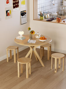 Foldable Round Real Wood Dining Table