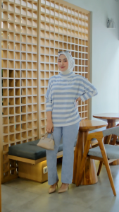 ZAINA SETCEL | One set Remaja Wanita Kekinian | Setelan Celana Stripe Knit | One Set Motif Terbaru