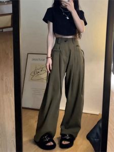 High-Waist Wide-Leg Pants for Women Spring Autumn Retro Plus Size Slimming Straight-Leg Denim Pants Loose Fit Casual Wear