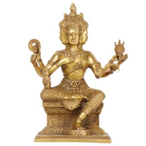 พระพุทธรูปสี่หน้าทองเหลืองรูปปั้นพระพรหมพรหมสำนักงานบ้านของตกแต่งที่ดึงดูดความมั่งคั่งของ Fengshui