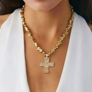 Ingemark Vintage Irregular CCB Beaded Chain Necklace for Women Collares Goth Cross Jesus Pendant Choker Party Neck Jewelry Men