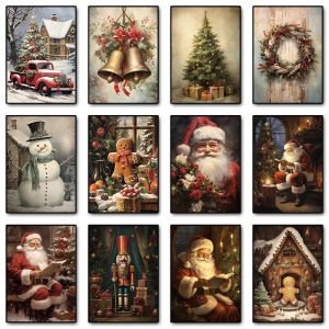 Santa Claus Vintage Holiday Christmas Winter Gingerbread Сottage Wall Art Posters Prints Canvas Painting for Room Home Decor