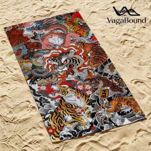 Khăn Tắm Biển Khô Nhanh Tiger Dragon Collage - Khăn Tắm Mỏng Thấm Hút Không Bám Cát Dùng Cho Hồ Bơi & Cắm Trại 100% Polyester Kích Thước Nhỏ Gọn Phụ Kiện Đi Biển