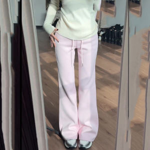 Spring 2025 High Waist Bell Bottom Casual Pants Womens plus Size Jeans Elastic Loose Fit Pink Slimming American Style
