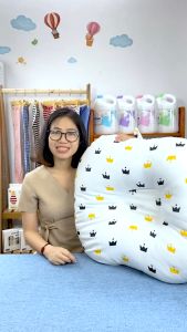 Gối chống trào ngược cho bé KidMart Bunny bảo vệ xương vải 100% Cotton Hàn cao cấp chống nôn trớ chống giật mình cho trẻ sơ sinh