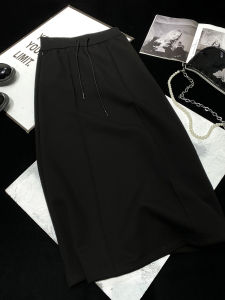 Black Air Layer Sports Half-length A-line Skirt with Drawstring Elastic Waist Air Cotton Commute Office Womens Skirts