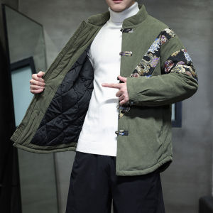 Retro Style Mens Winter Thickened Cotton Jacket Loose Large Size Velvet Coat Youth Trend Standard Fit Polyester Fiber Fill