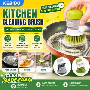 【Local Seller】 Dish Brush With Soap Dispenser Multi Use Soap Dispensing Scrub Brush For Household Universal Kitchen Dish Palm Brush With Tary KEBIDU