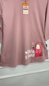 Kaos tunik Muslimah belah samping anak dan dewasa katun combat 24s FREE STIKER