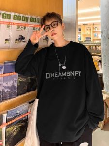 American Style Large Size 300 Pounds Pure Cotton Long Sleeve Mens T-shirt Trendy Brand High Sensation Simple Loose Print Top