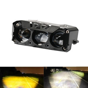 Motorcycle LED Spotlight Dual Color Hi/Low Beam Fog Lamp Bright 3 Lens Headlight Driving Light for Car Trucks SUV UTV 12V 24V