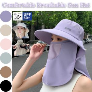 【360°UV Protection】Womens Large Brimmed Multifunctional Outdoor Sunscreen Hat Full Face Shield Protective With Removable